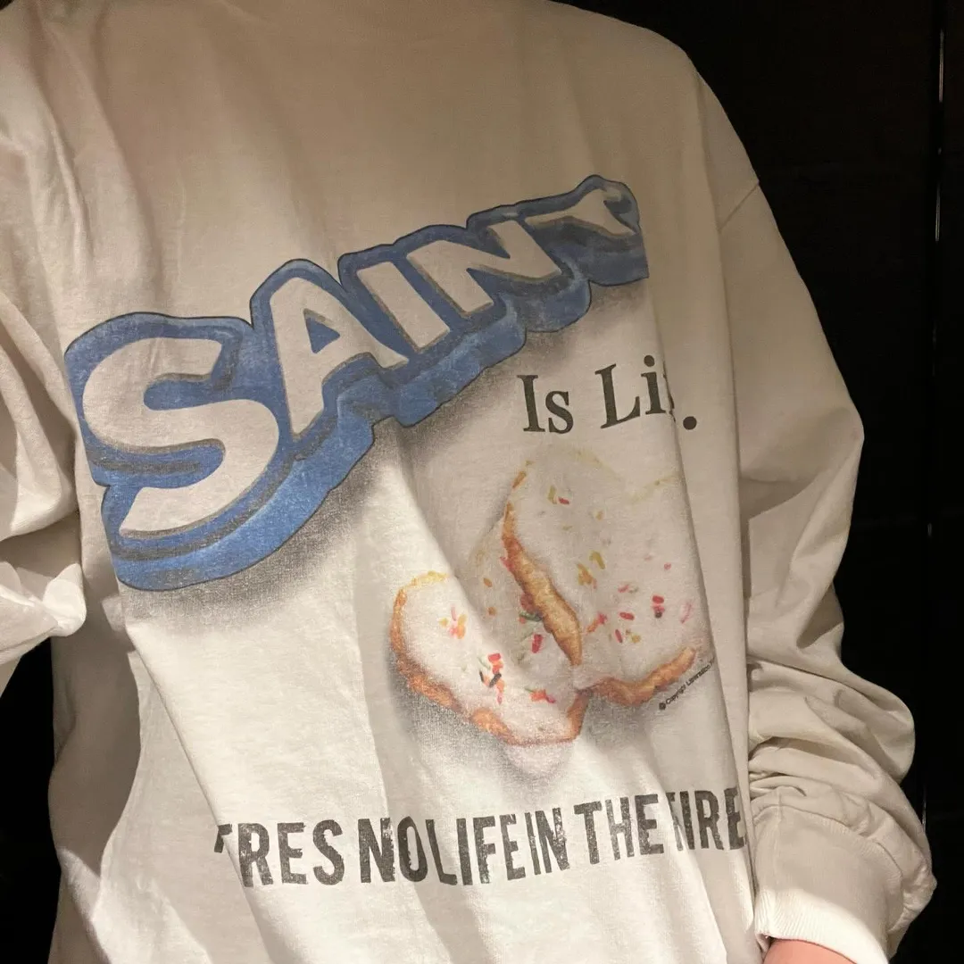 SAINT Mxxxxxx HEART COOKIES L/S TEE/WHT Love Oreo printed long sleeves Off-white S-XL Customized co-branded main mark/wash mark Correct version Ready-made garments washed and distressed VINTAGE feeling Top-notch printing technology Perfect restoration